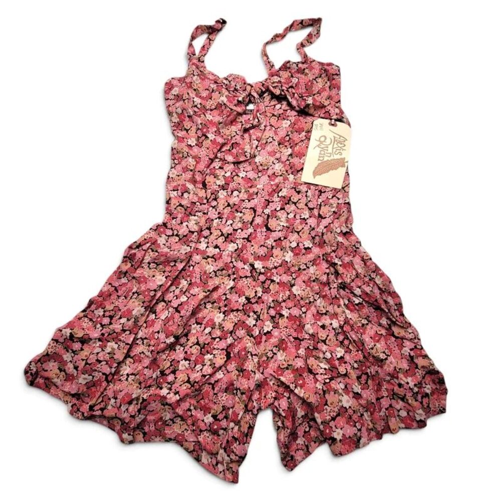 Alexis N Ryan Floral Romper Small Pink Sweetheart Neck Tie Front Summer NWT